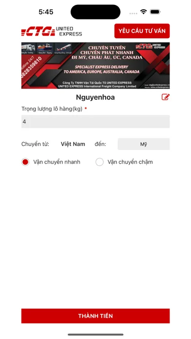 Ảnh chụp màn hình của United Express